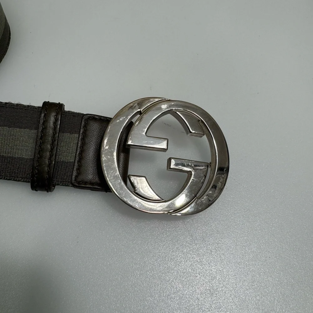 Gucci Green and Silver Belt with GG Logo Buckle 85/34